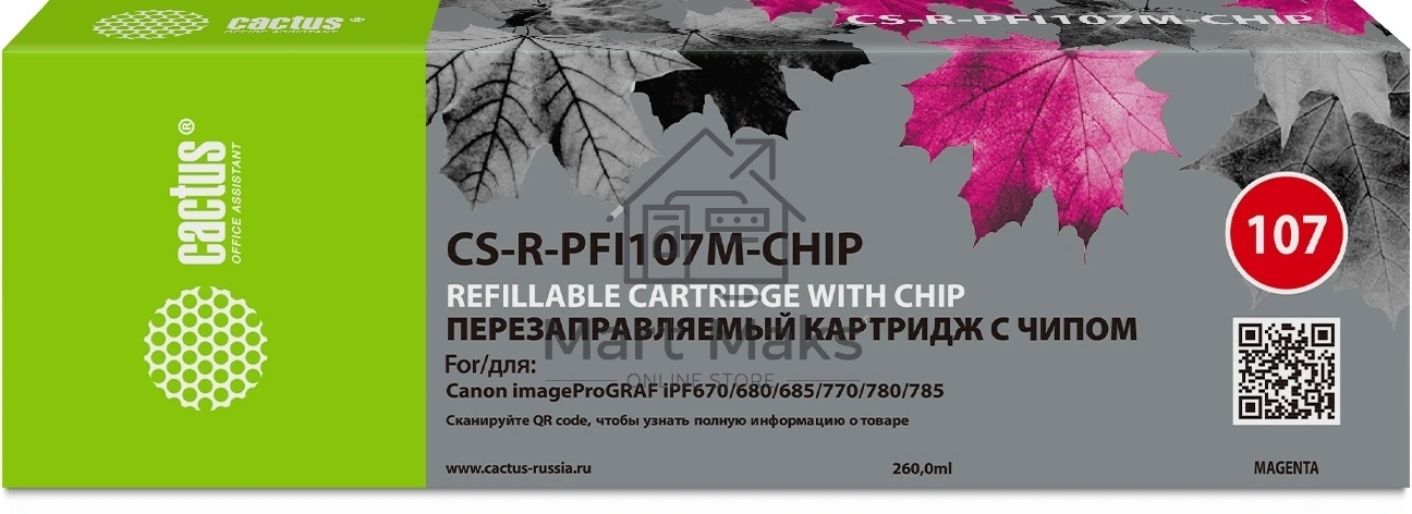Картридж перезаправляемый струйный Cactus CS-R-PFI107M-CHIP пурпурный для Canon imageProGRAF iPF670/680/685/770/780/785