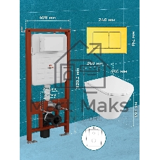 Комплект BAU 6 в 1: усиленная инсталляция BAU IDEAL, унитаз подвесной безободковый вихревой Bau Nimb Hurricane3, сиденье дюропласт микролифт, клавиша BAU Light антивандальная, нерж. сталь золото