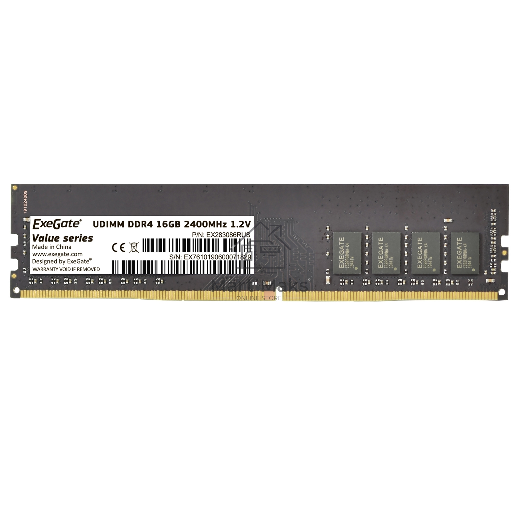 Оперативная память Exegate, DDR4, 16GB (1x16 GB), 2400 MHz, CL17, DIMM, OEM