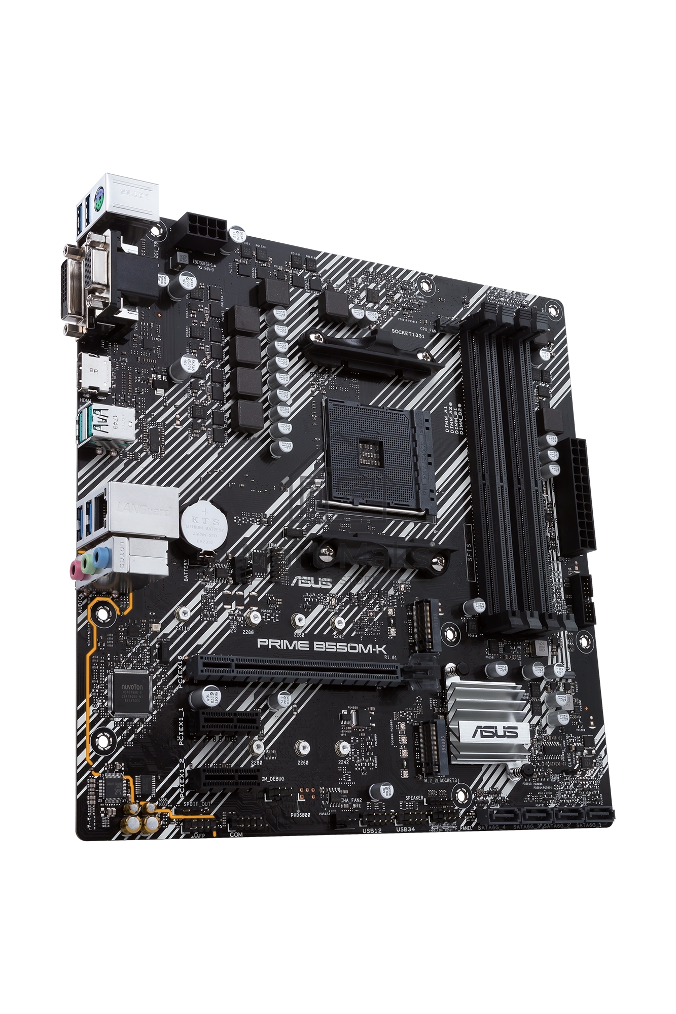 Материнская плата ASUS PRIME B550M-K, AM4, AMD B550, 4xDDR4, 4xSATA, 2xM.2, 1xPCIe 4.0 x16, 2xPCIe x1, 1xDVI-D, 1xHDMI, 1xVGA, 1x 1Gb LAN, 4xUSB 3.2 Gen 1, 2xUSB 3.2 Gen 2, 3x3.5 мм, 7.1, mATX