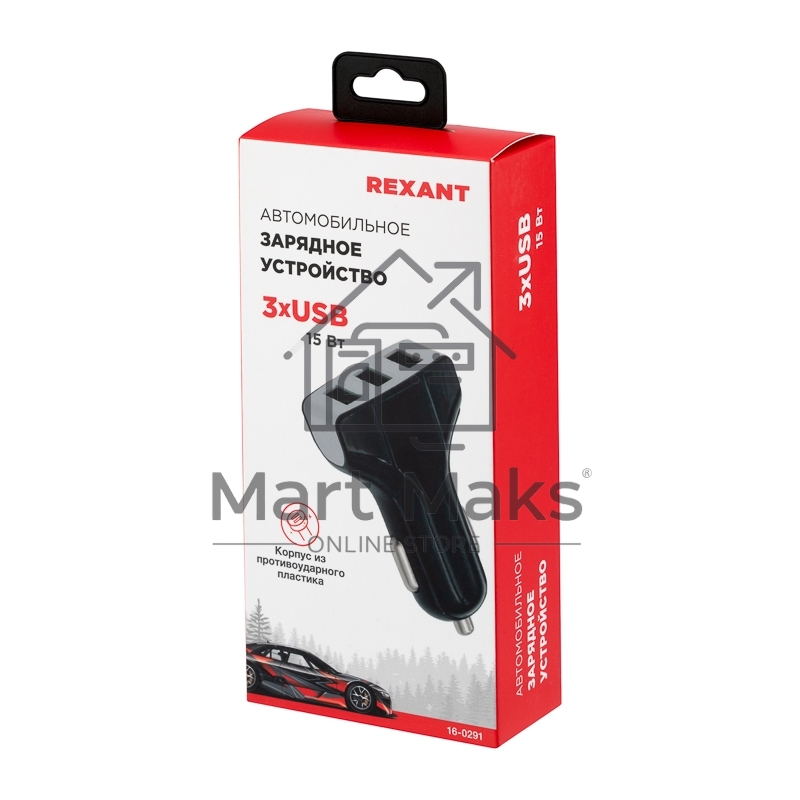 Зарядное устройство в прикуриватель Rexant 3 x USB, 1000mA, черный