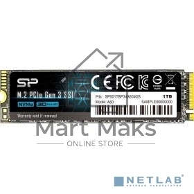 Накопитель SSD Silicon Power P34A60, 1Tb, PCIe 3.0 x4, M.2 2280, NVMe, R/W 2200/1600