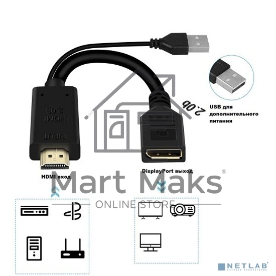 Адаптер KS-is KS-501 HDMI M + USB Type A M на DisplayPort F