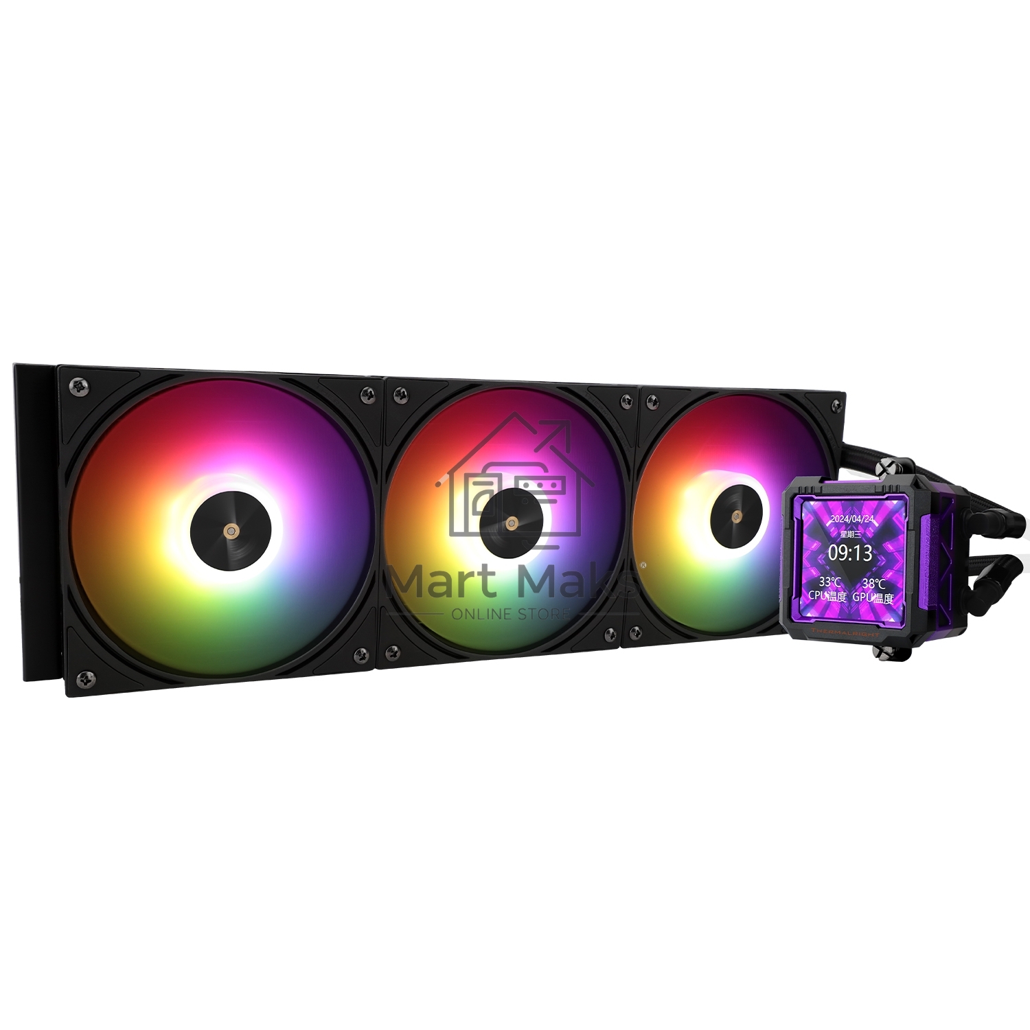 Водяное охлаждение для процессора Thermalright Frozen Warframe Pro 360 Black ARGB (360mm, Black, ARGB/ Fans: 3x120mm, 70.84CFM, 29.8dBA, 2000RPM/ Pump height 60mm, 23dBA, 3000RPM, Rad thickness 27mm/ S: 1200, 1700, 1851, 2011, 2066, 115X, AM4, AM5)