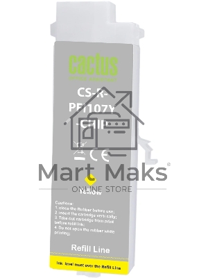 Картридж перезаправляемый струйный Cactus CS-R-PFI107Y-CHIP желтый (260мл) для Canon imageProGRAF iPF670/680/685/770/780/785 с чипом