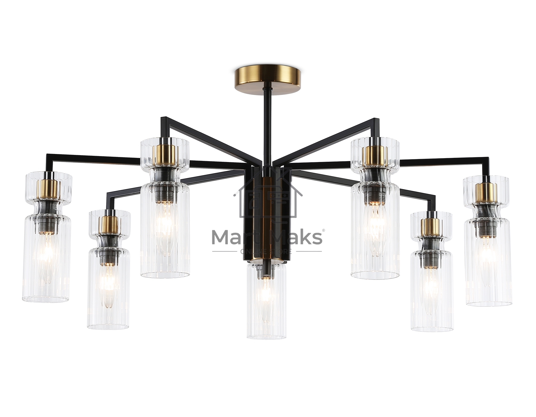 Люстра Ambrella light LH56115/7 BK/BS/CL черный/латунь/прозрачный E14*7 max 40W D705*350