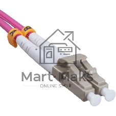 Патч-корд оптический Cabeus Tight Buffer, Duplex SC/LC (UPC/UPC), OM4 50/125, LSZH, 1м, Ø 3мм, серый хвостовик, маджента