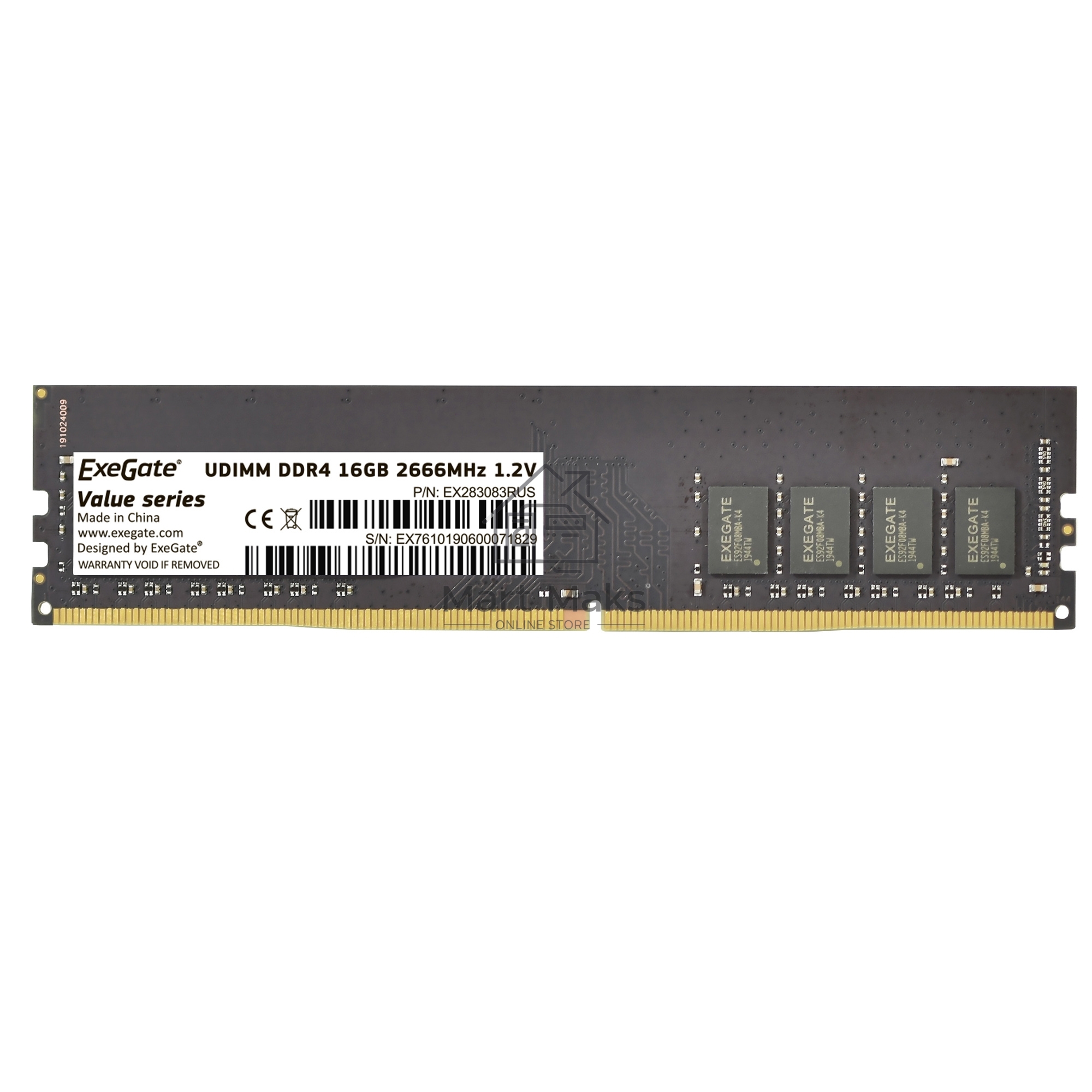 Оперативная память Exegate, DDR4, 16GB (1x16 GB), 2666 MHz, CL19, DIMM, OEM