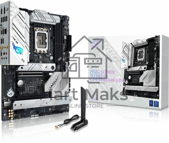 Материнская плата ASUS ROG STRIX B760-A GAMING WIFI, LGA 1700, Intel B760, 4xDDR5, 4xSATA, 3xM.2, 1xPCIe 5.0 x16, 1xPCIe 3.0 x4, 1xHDMI, 1xDP, 1x 2.5Gb LAN, 1xUSB-A 3.2 Gen 2, 2xUSB-A 3.2 Gen 1, 4xUSB 2.0, 5x3.5 мм, 7.1, Standard-ATX