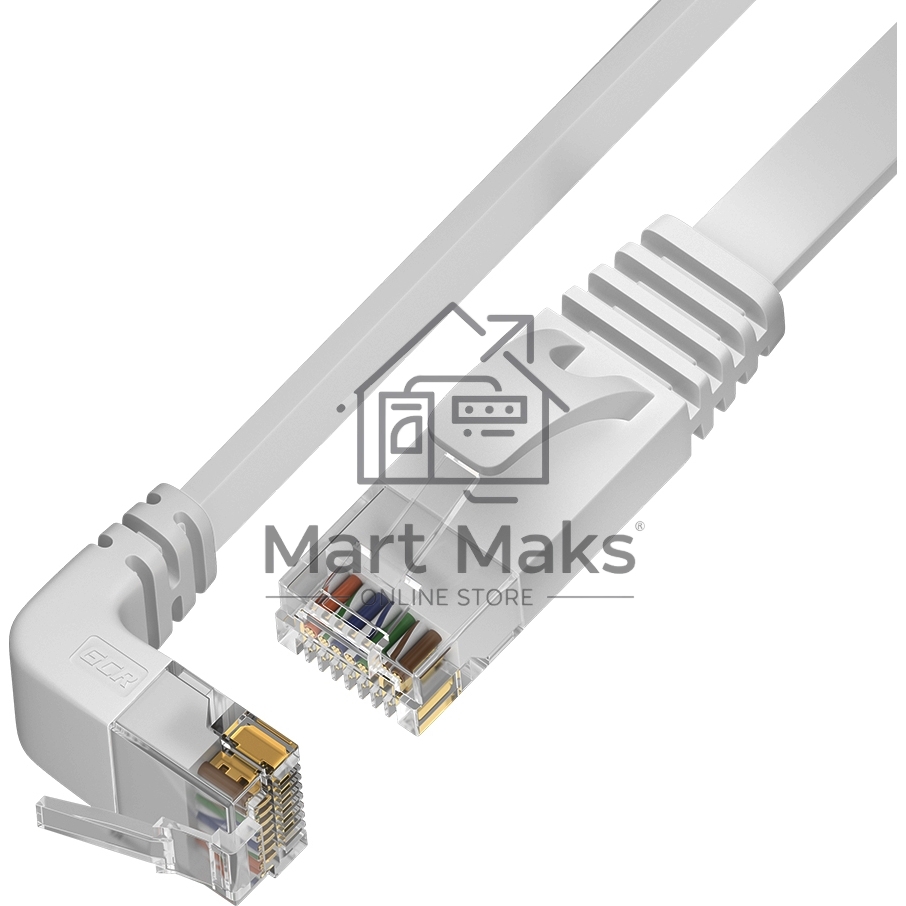 Патч-корд GCR PROF плоский 3.0m, UTP медь кат.6, белый, нижний угол, ethernet high speed 10 Гбит/с, RJ45, T568B