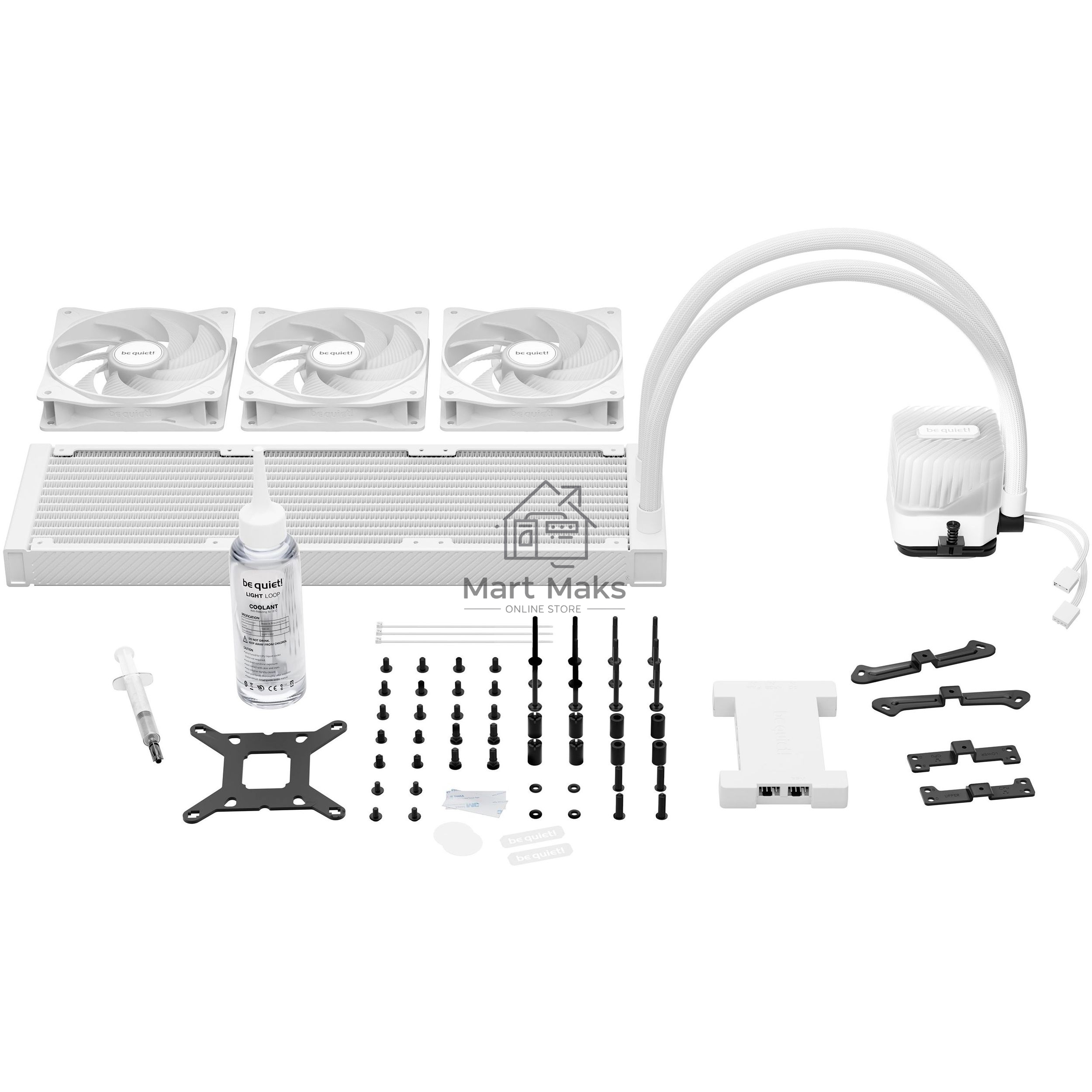 Водяное охлаждение для процессора be quiet! LIGHT LOOP 360мм белый (250W, 360мм, White, ARGB/ Fans: 3x120мм, 61.8CFM, 36.8dBA, 2100RPM/ Pump 2900RPM, Rad thickness 27мм/ S: 1851, 1700, 1200, 115X, AM5, AM4)