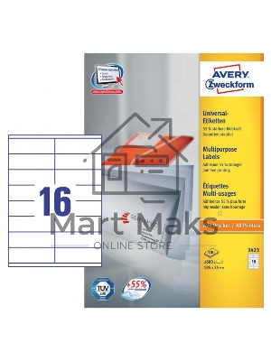 Этикетки самоклеящиеся Avery Zweckform 3423 A4, 105x35 мм, 16 шт, универсальная, 70 г/м2, 100 л, покрытие матовое, белый