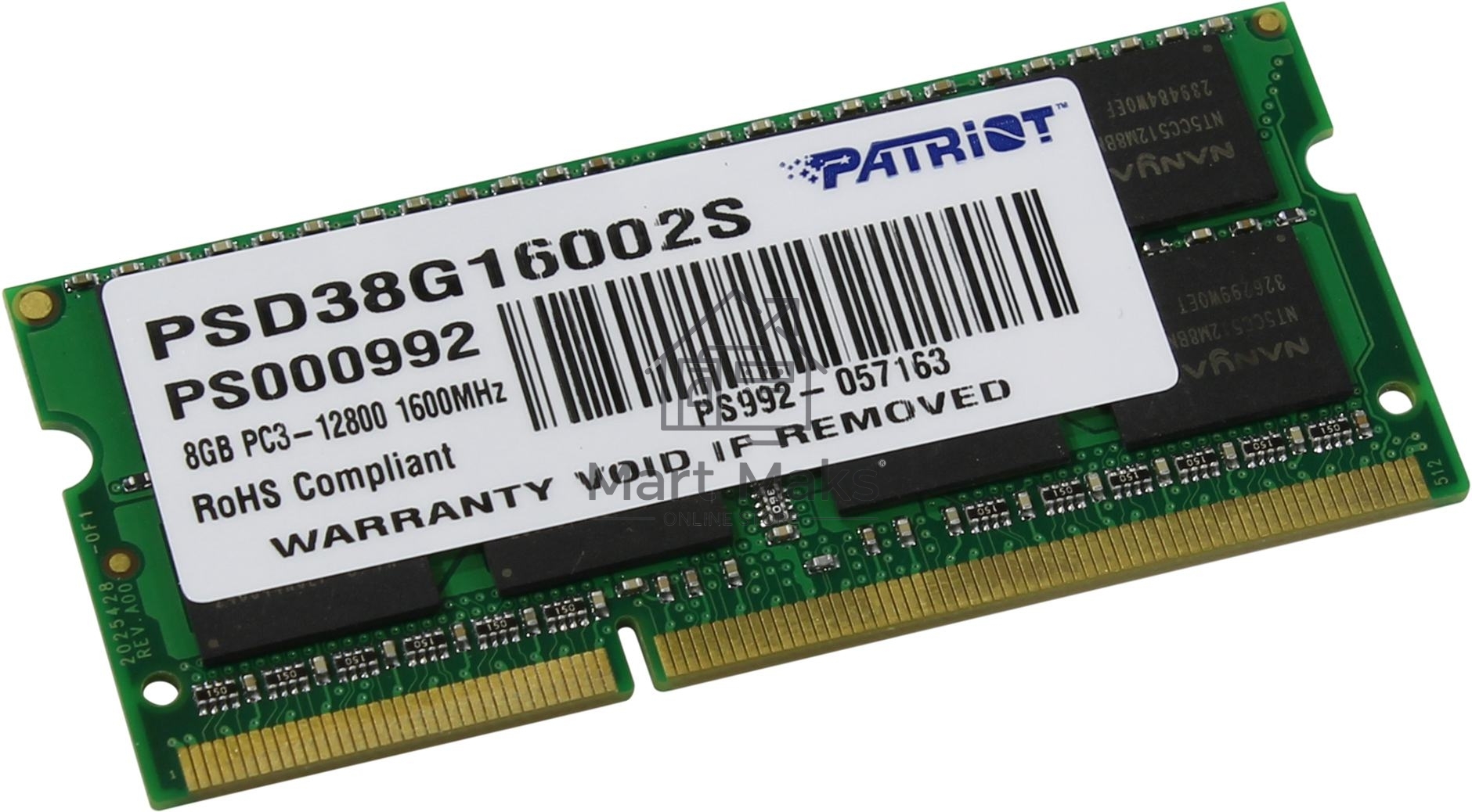 Оперативная память Patriot, DDR3, 8GB (1x8 GB), 1600 MHz, CL11, SO-DIMM