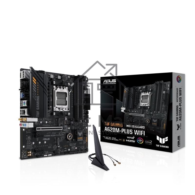 Материнская плата ASUS TUF GAMING A620M-PLUS WIFI, AM5, AMD A620, 4xDDR5, 4xSATA, 2xM.2, 1xPCIe 4.0 x16, 2xPCIe x1, 2xDP, 1xHDMI, 1x 2.5Gb LAN, 4xUSB-A 2.0, 2xUSB-A 3.2 Gen 1, 3x3.5 мм, 7.1, mATX