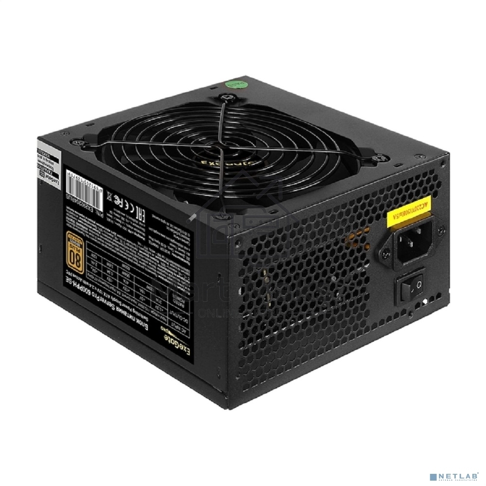 Серверный блок питания 600W ExeGate ServerPRO 80 PLUS Bronze, 600PPH-SE (ATX, for 3U+ cases, APFC, КПД 89% (80 PLUS Bronze), 12cm fan, 24p, (4+4)p, PCIe, 5SATA, 3IDE, black)