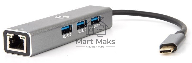Кабель-концентратор USB 3.1 Type-Cm --> RJ-45+3port USB3.0(f) Aluminum Shell VCOM <DH311A>