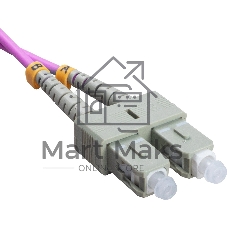 Патч-корд оптический Cabeus Tight Buffer, Duplex SC/LC (UPC/UPC), OM4 50/125, LSZH, 1м, Ø 3мм, серый хвостовик, маджента