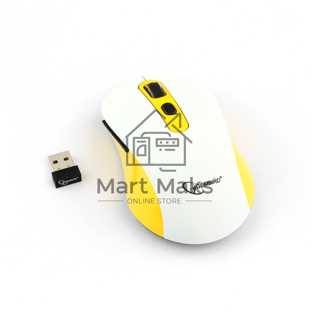 Мышь беспроводная Gembird MUSW-221-Y белый/желтый, 1600 dpi, радиоканал, USB, кнопки - 6