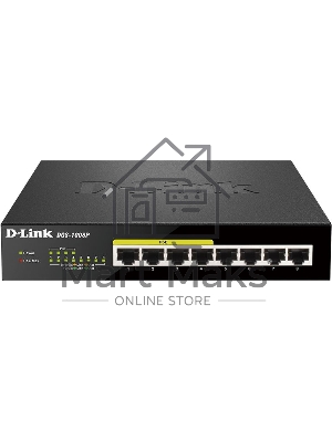 Коммутатор Unmanaged Switch with 8 10/100/1000Base-T ports (4 PoE ports 802.3af/802.3at (30 W), PoE Budget 68).8K Mac address, Auto-sensing, 802.3x Flow Control, Stand-alone, Auto MDI/MDI-X for each port, D-link Green technology, Metal case.Manual + Exter