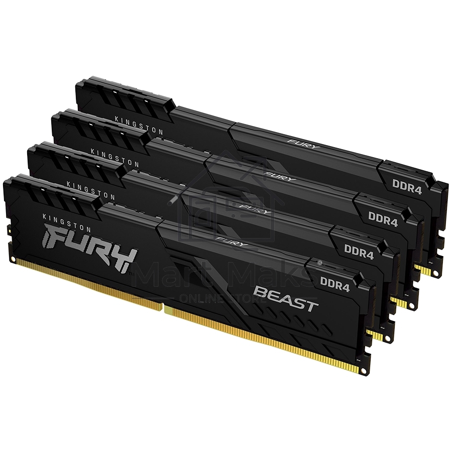 Оперативная память Kingston Fury Beast, DDR4, 32GB (4x8GB), 3600MHz, CL17, DIMM, с радиаторами, черный