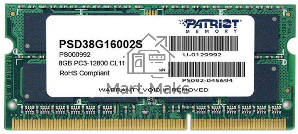 Оперативная память Patriot, DDR3, 8GB (1x8 GB), 1600 MHz, CL11, SO-DIMM