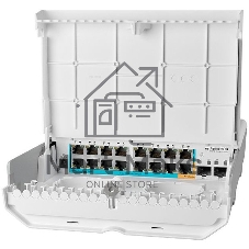 Коммутатор MikroTik netPower 15FR with 800MHz CPU, 256MB RAM, 16 x 10/100Mbps Ethernet ports (15 with Reverse POE-in, 1 with PoE-OUT), 2 x SFP, RouterOS L5 or SwitchOS (dual boot), outdoor enclosure, mounting ki