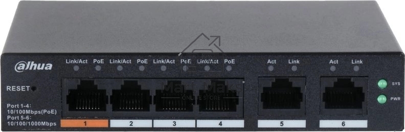 Коммутатор Dahua DH-CS4006-4ET-60 (L2) 4x100Мбит/с 2xКомбо(1000BASE-T/SFP) 30W управляемый