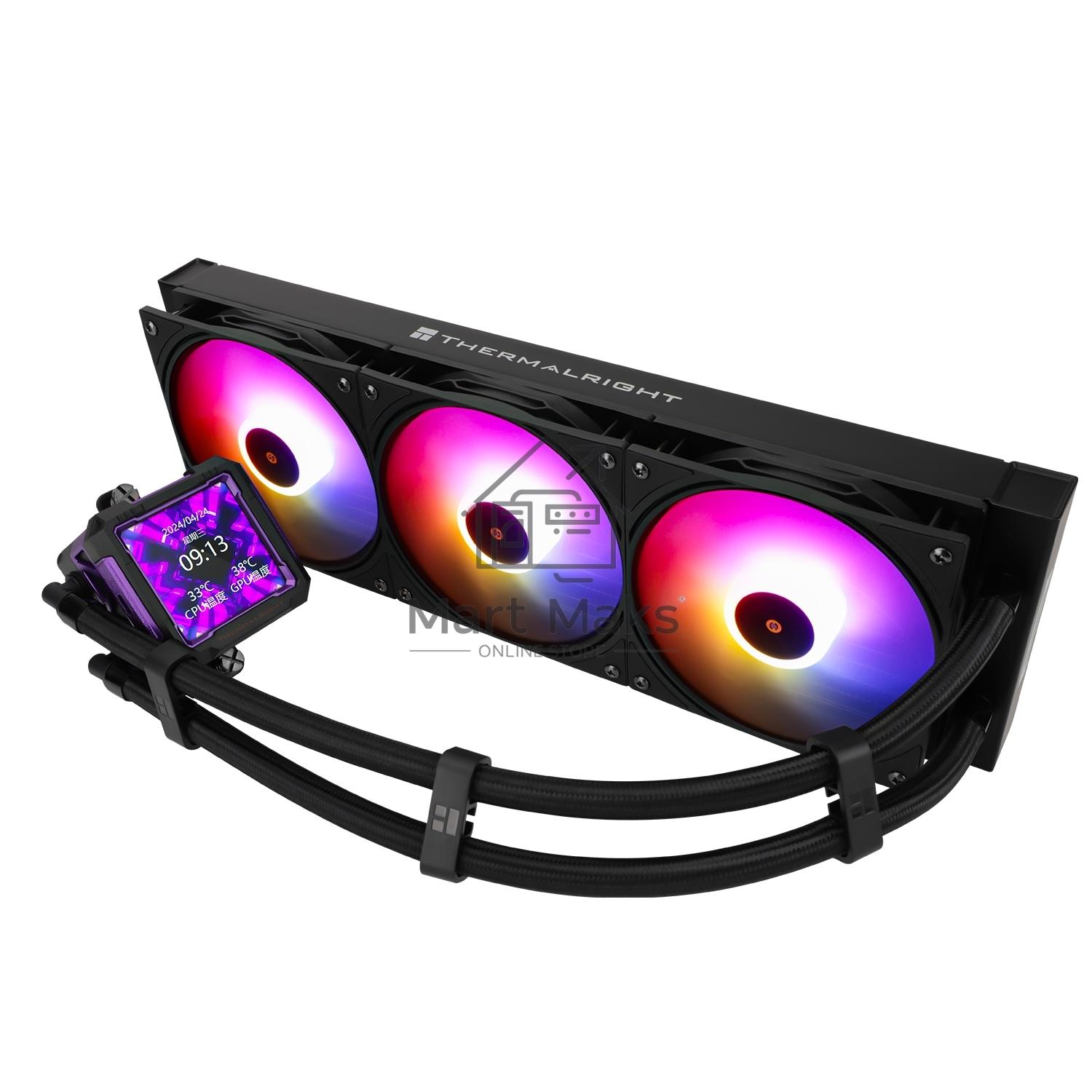 Водяное охлаждение для процессора Thermalright Frozen Warframe Pro 360 Black ARGB (360mm, Black, ARGB/ Fans: 3x120mm, 70.84CFM, 29.8dBA, 2000RPM/ Pump height 60mm, 23dBA, 3000RPM, Rad thickness 27mm/ S: 1200, 1700, 1851, 2011, 2066, 115X, AM4, AM5)