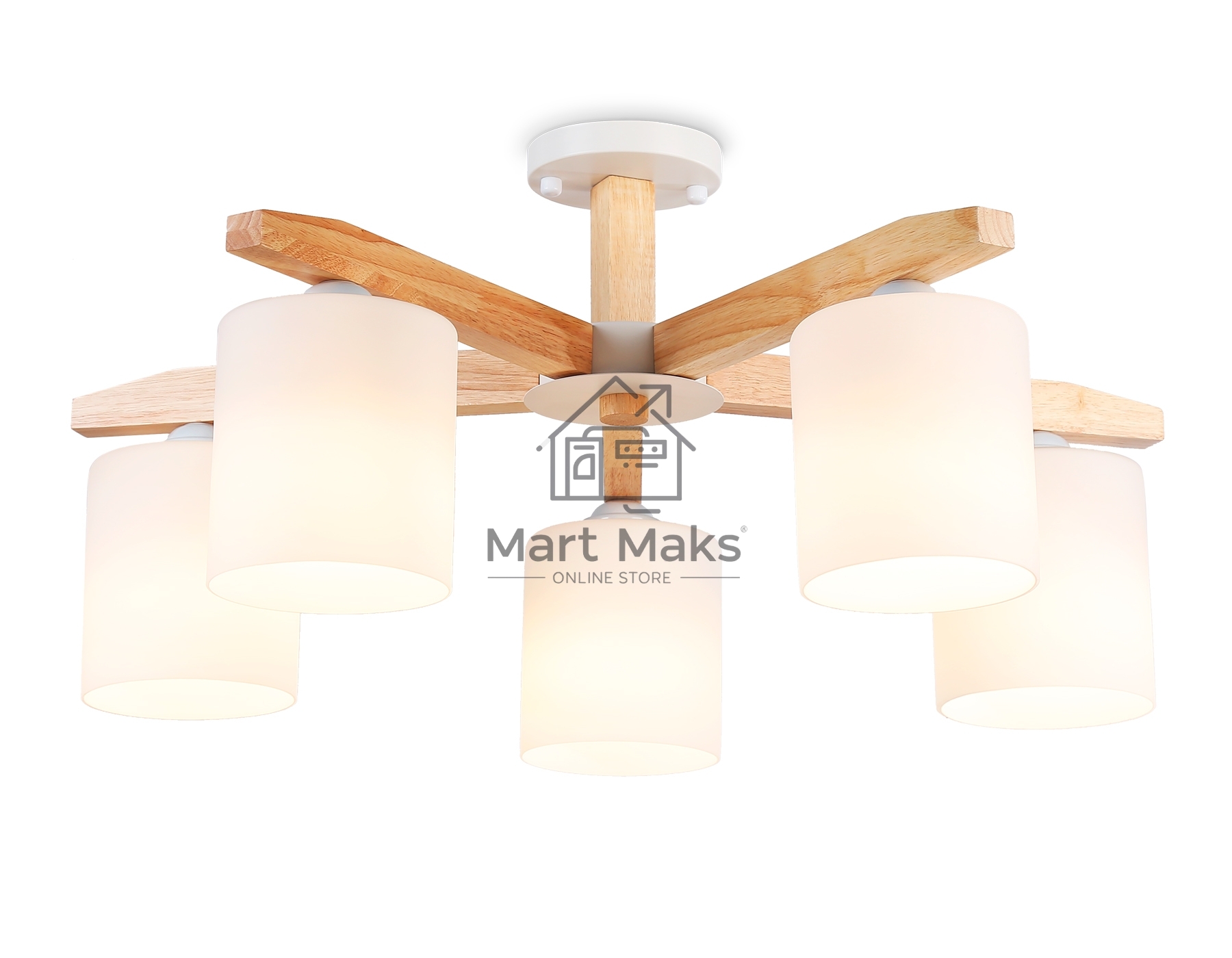 Светильник Ambrella light TR83113/5 WH/LW белый/светлое дерево E27/5 max 40W D700*325