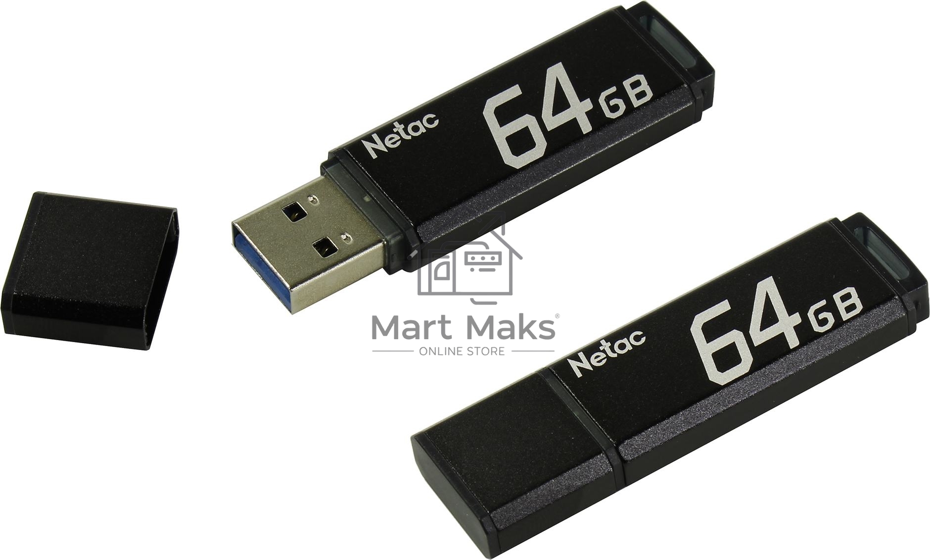 Флешка USB R/W R/W Netac U351 64Gb <NT03U351N-064G-20BK>, USB2.0, с колпачком, металлическая чёрная