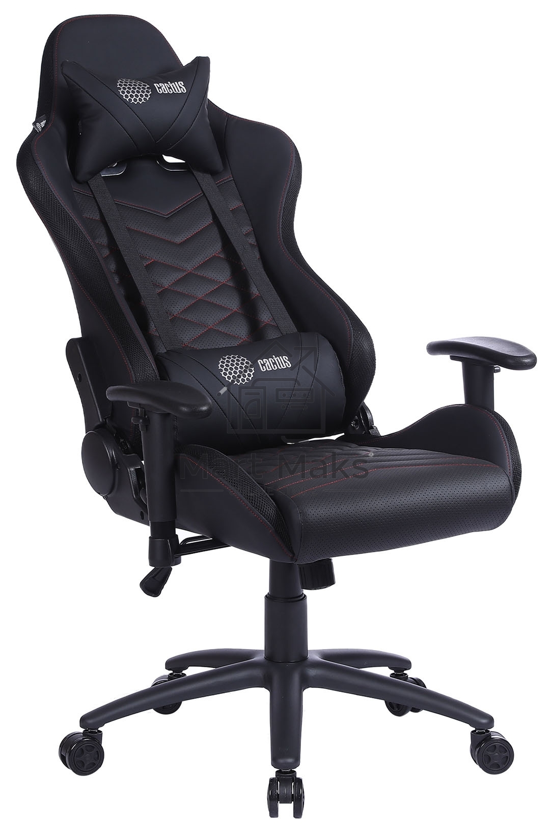 Кресло игровое Cactus CS-CHR-0099BLR черный/красный, сиденье черный/красный, эко.кожа, с подголов. крестовина металл, пластик черный