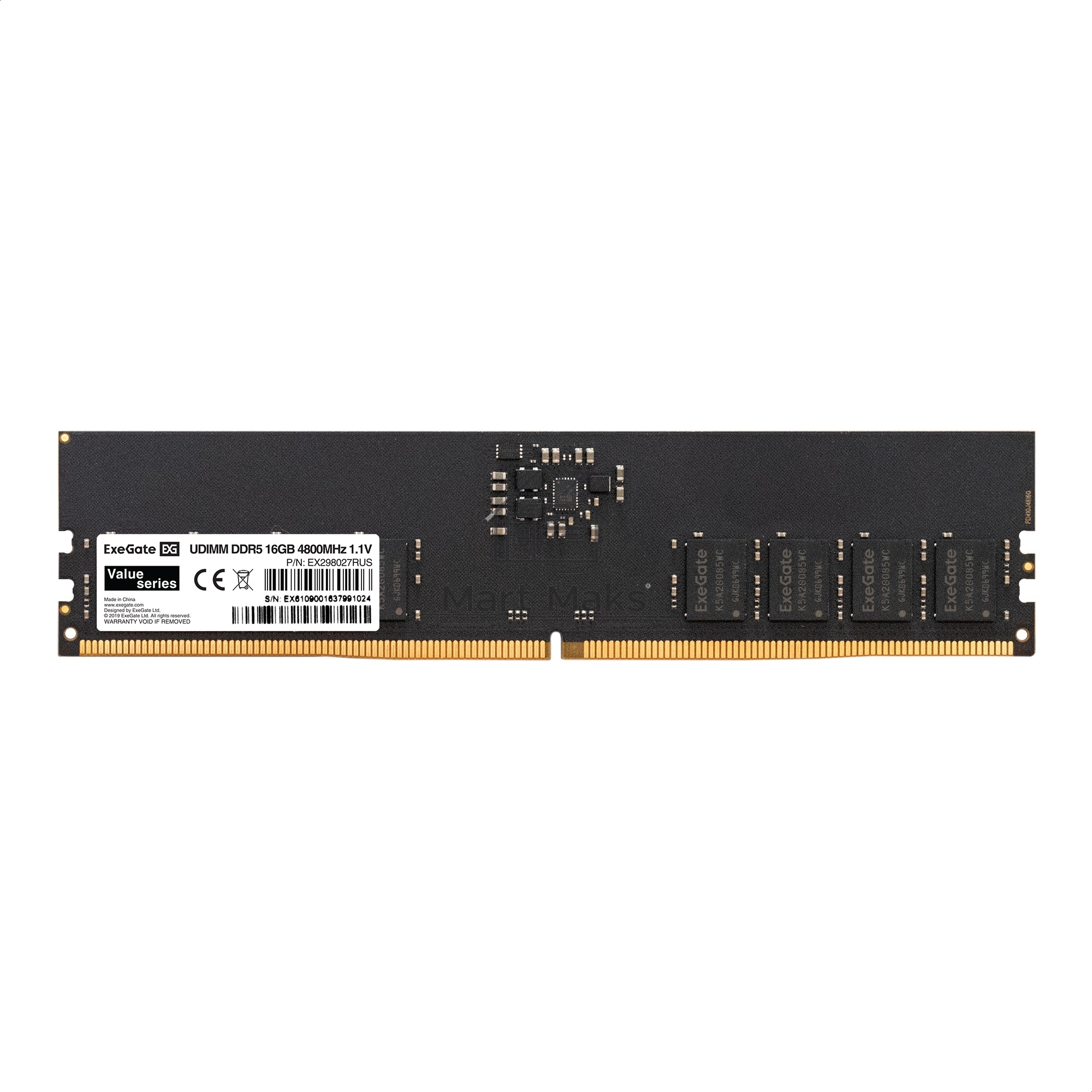 Оперативная память Exegate, DDR5, 16GB (1x16 GB), 4800 MHz, CL40, DIMM, OEM