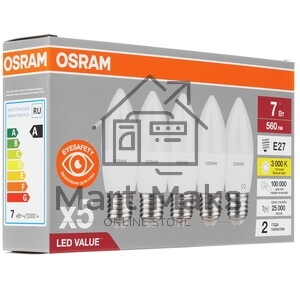 Лампа светодиодная LED Value LVCLB60 7SW/830 свеча матовая E14 230В 10х1 RU OSRAM 4058075578883