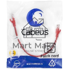 Патч-корд Cabeus PC-UTP-RJ45-Cat.5e-0.3m-RD Cat.5e, неэкр., U/UTP, RJ45/RJ45, PVC, AWG24, 0.3м, красный