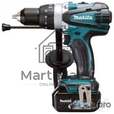 Дрель-шуруповерт Makita DHP458RFE аккумуляторная ударная[DHP458RFE]{18В,2х3Ач Li-ion,БЗП-13мм,0-400\2000об\м,91\58Нм,2.3кг,чем,мет редуктор,бок рукоятка}