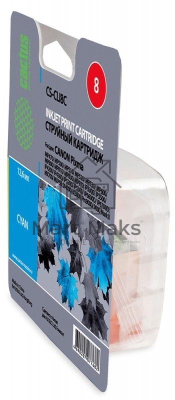 Картридж струйный Cactus CS-CLI8C голубой (12 мл) для Canon Pixma MP500, MP510, MP520, MP530, MP600, MP800, MP810, MP830, MP970, MX700, 850, iP3300, iP3500, iP4200, iP5200, iP5300, iP6600D, iP6700D, iX4000, iX5000, Pro 9000