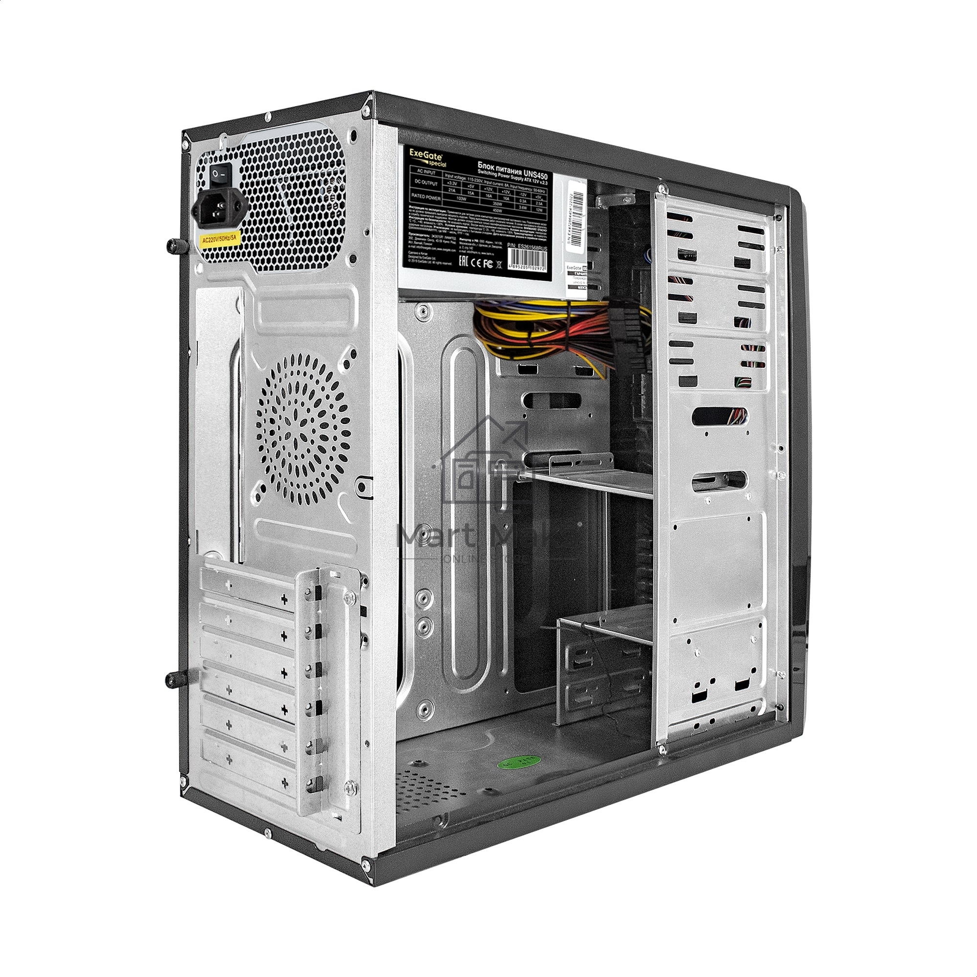Компьютерный корпус Miditower ExeGate CP-604-UNS450 (ATX, БП UNS450 с вент. 12см, 2*USB, аудио, черный)