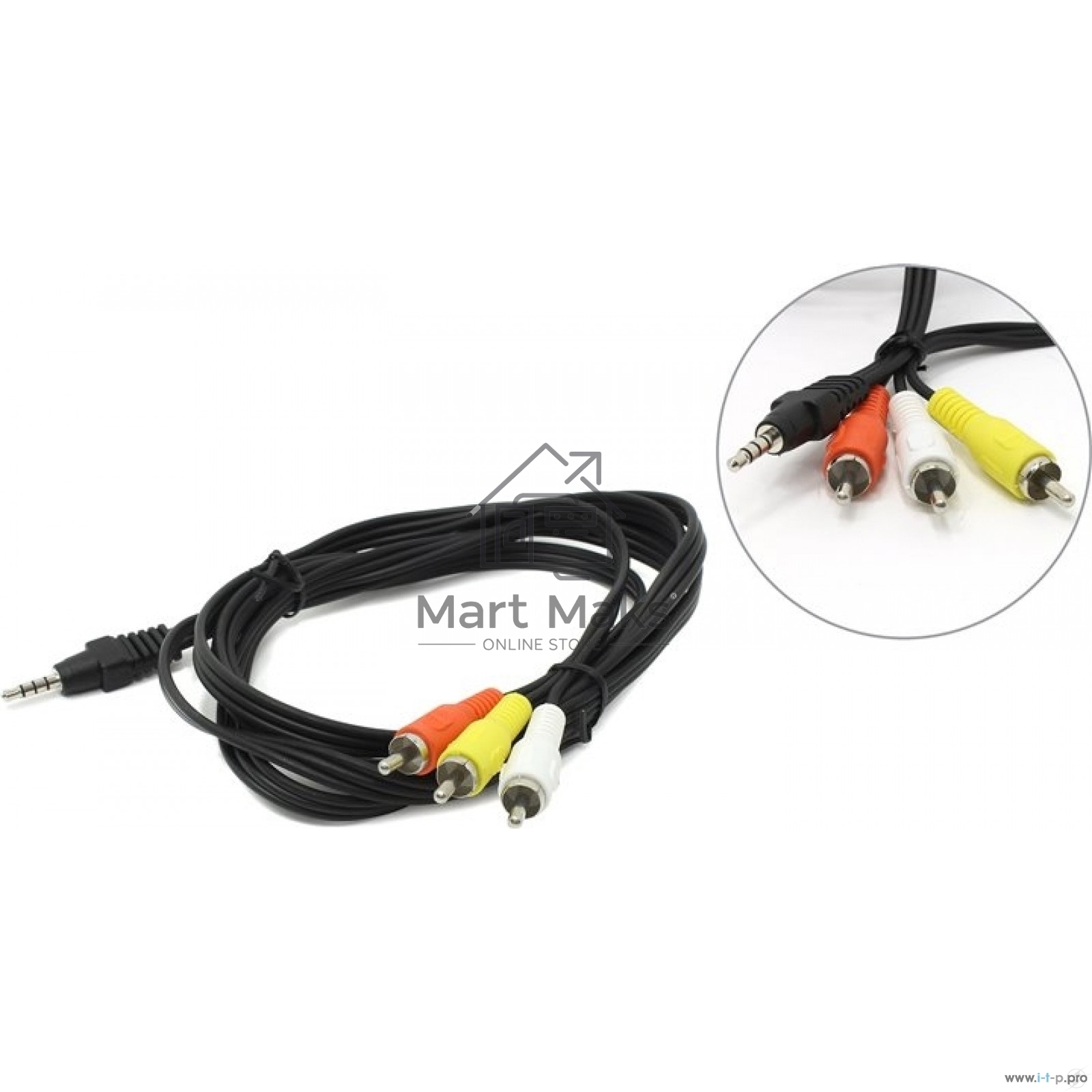 Кабель аудио/видео Cablexpert CCA-4P2R-2M, Jack3.5 4pin папа->3х RCA папа, 2м, черный