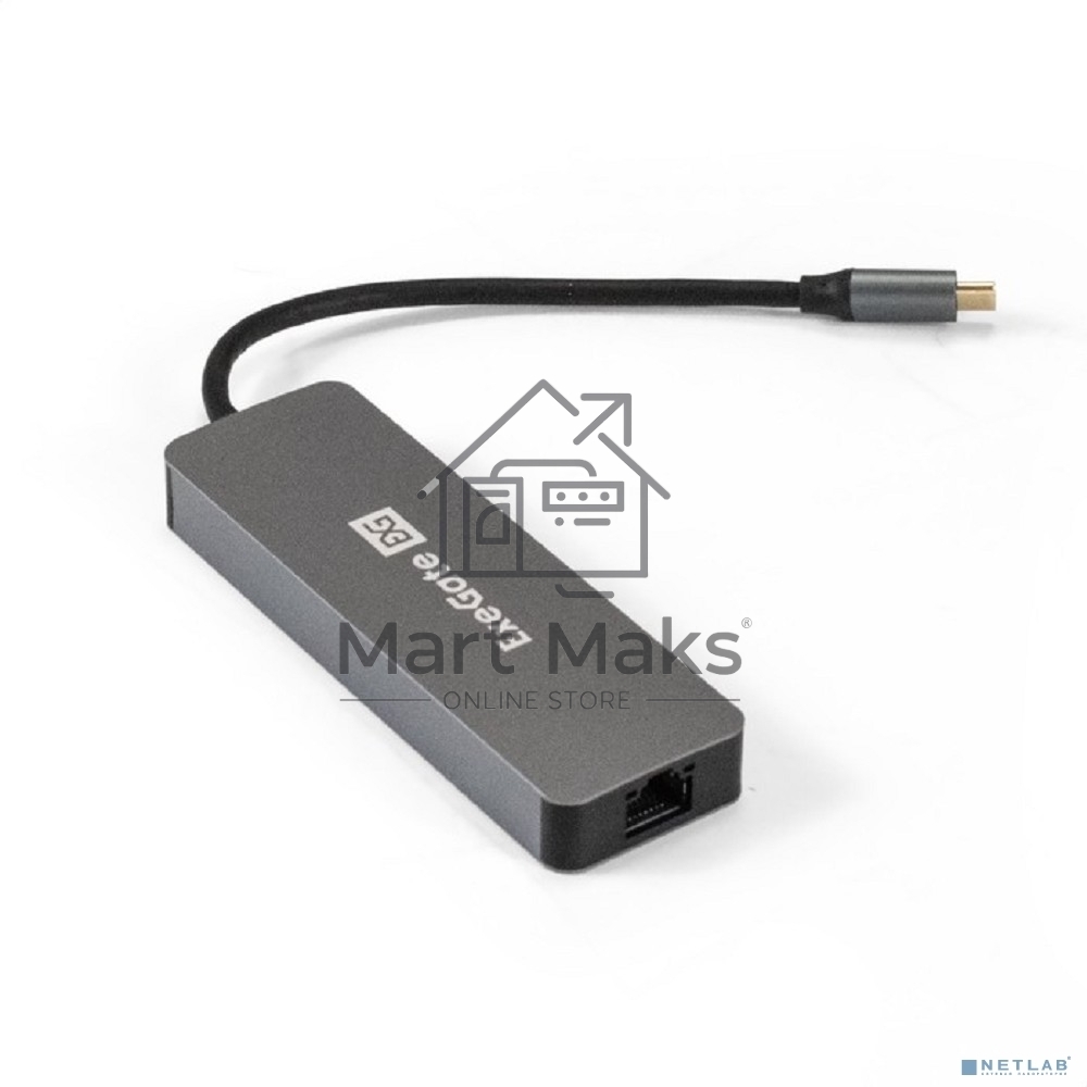 Док-станция ExeGate DUB-21C/PD/HL (кабель-адаптер USB Type-C --> 2xUSB3.0 + PD 100W + HDMI 4K@60Hz + Lan RJ45 10/100/1000Mb, Plug&Play, серая)