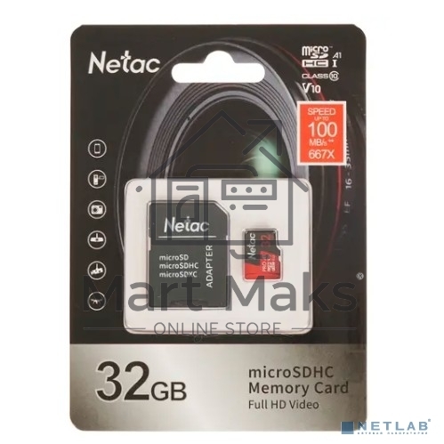 Флеш карта MicroSD card Netac P500 Extreme Pro 32GB, retail version w/SD adapter