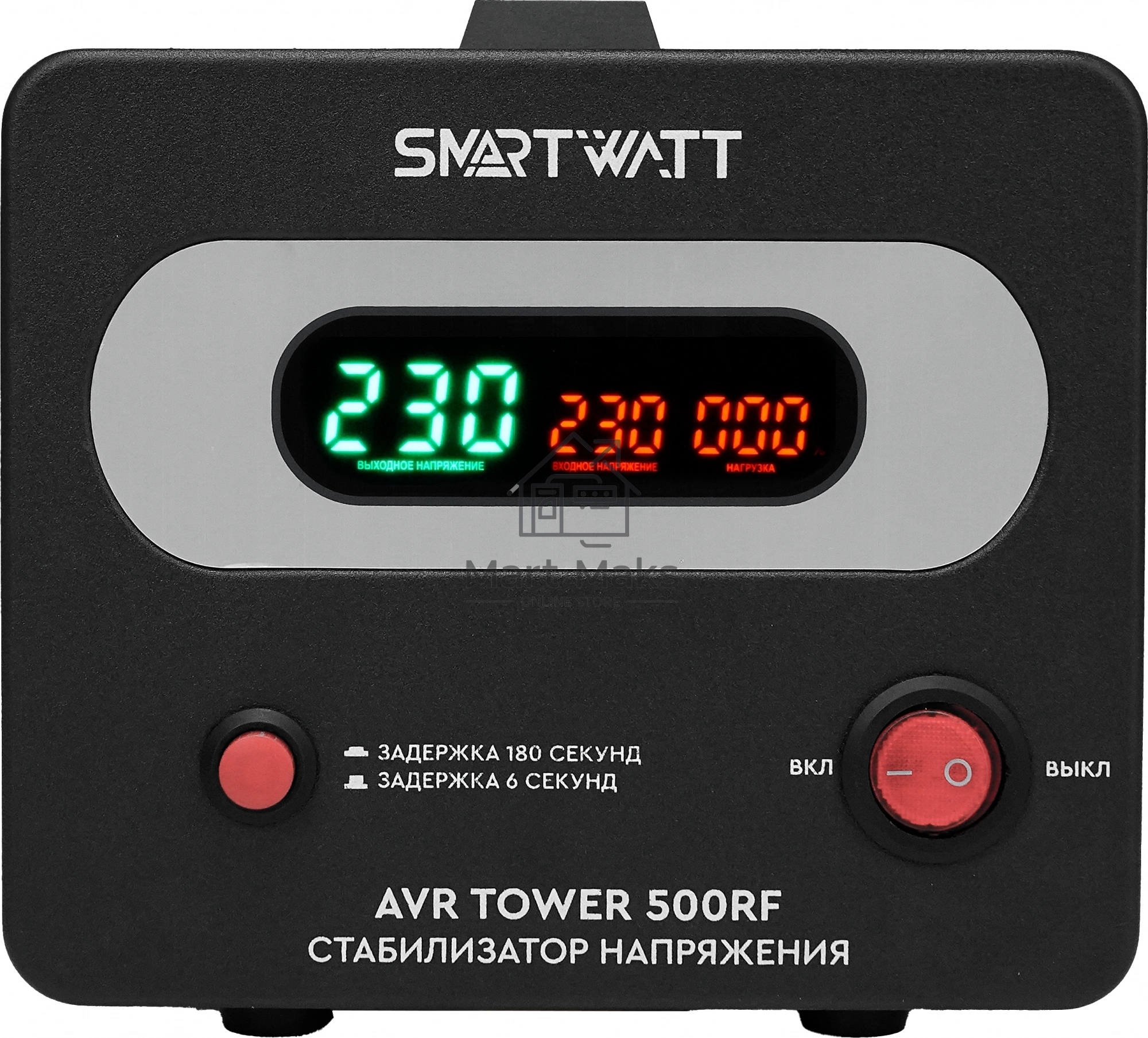 Напольный стабилизатор напряжения SMARTWATT AVR TOWER 500RF (140W - 260W, 500VA, 0.5 кВт, 50-60 Гц, розеток - 1, LED-дис