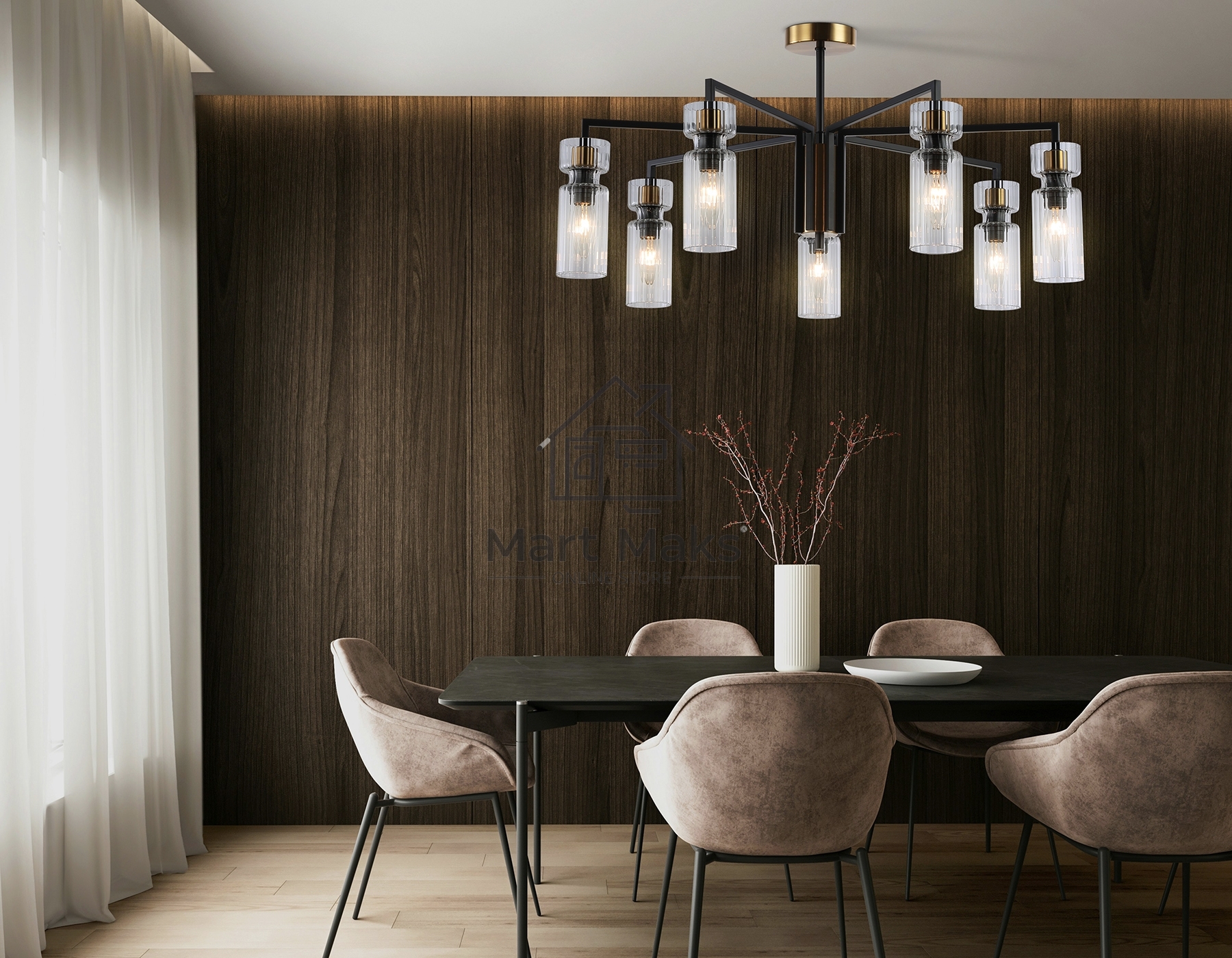 Люстра Ambrella light LH56115/7 BK/BS/CL черный/латунь/прозрачный E14*7 max 40W D705*350