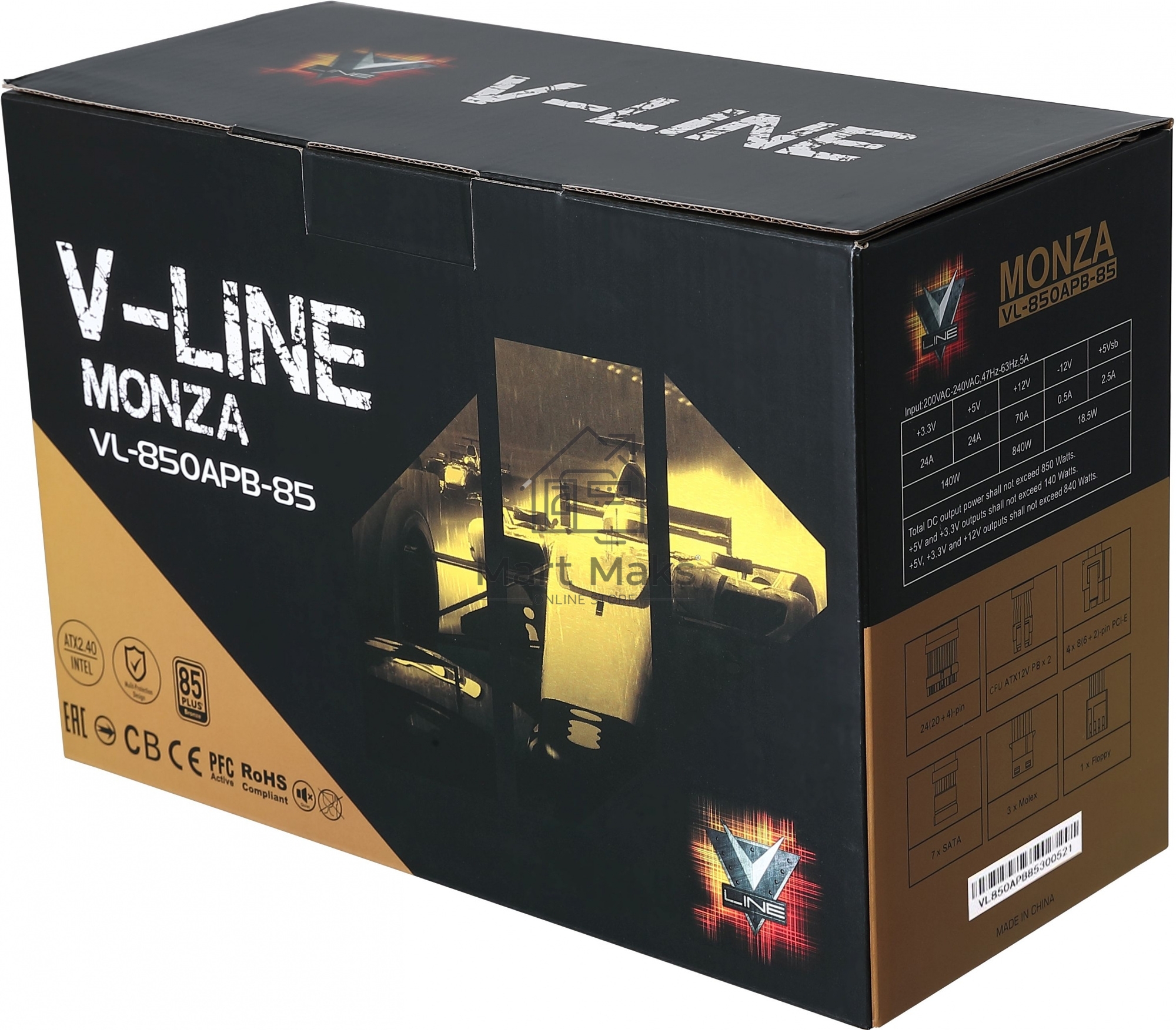 Блок питания Aerocool / Formula ATX 850W MONZA VL-850APB-85 80+ bronze (24+4+4pin) APFC 120mm fan 7xSATA RTL