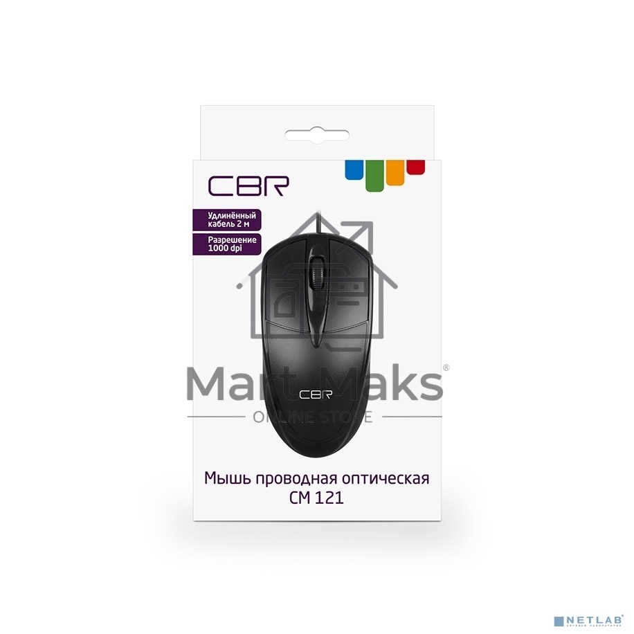 Мышь проводная CBR CM 121 черный, 1000 dpi, USB, кнопки - 3