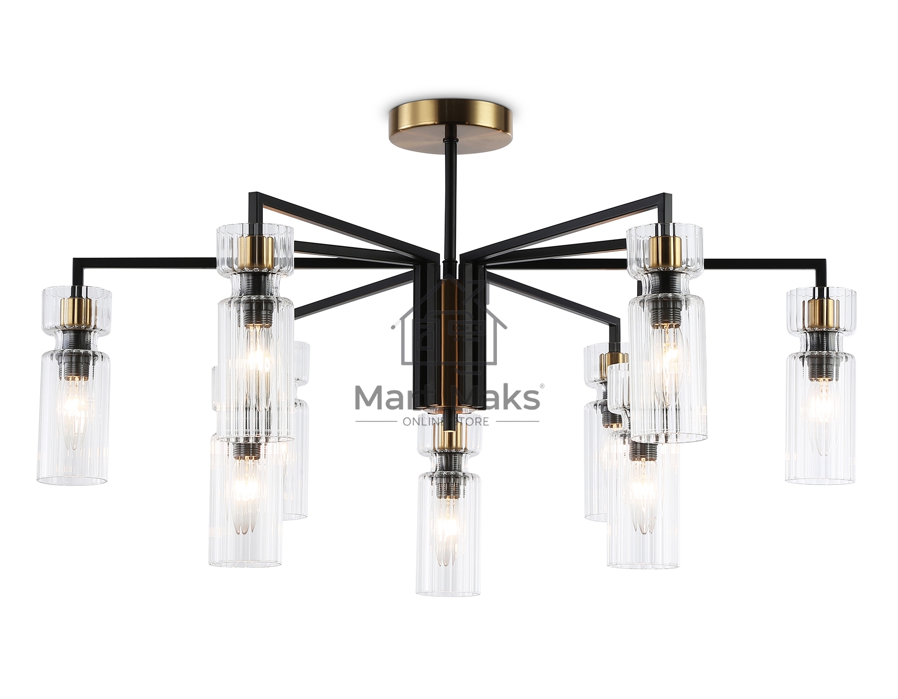 Люстра Ambrella light LH56117/9 BK/BS/CL черный/латунь/прозрачный E14*9 max 40W D765*440