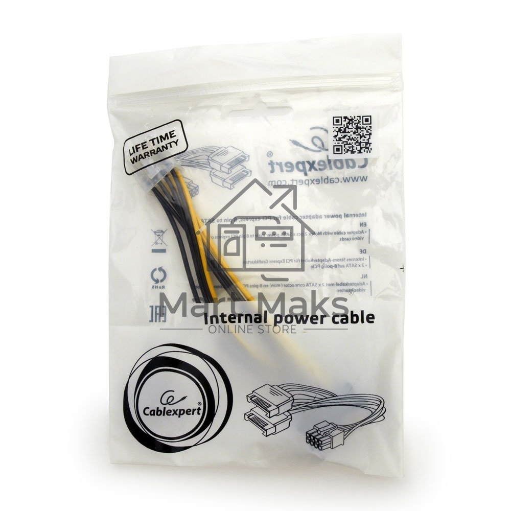 Разветвитель питания Cablexpert CC-PSU-83, 2xSATA->PCI-Express 8pin, для подключения в/к PCI-Е (8pin) к б/п ATX