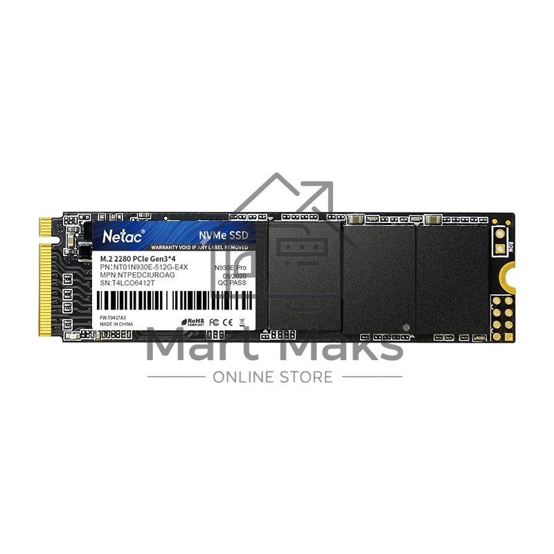 Накопитель SSD Netac N930E Pro, 512GB, PCIe 3.0 x4, M.2 2280, NVMe, R/W 2080/1700