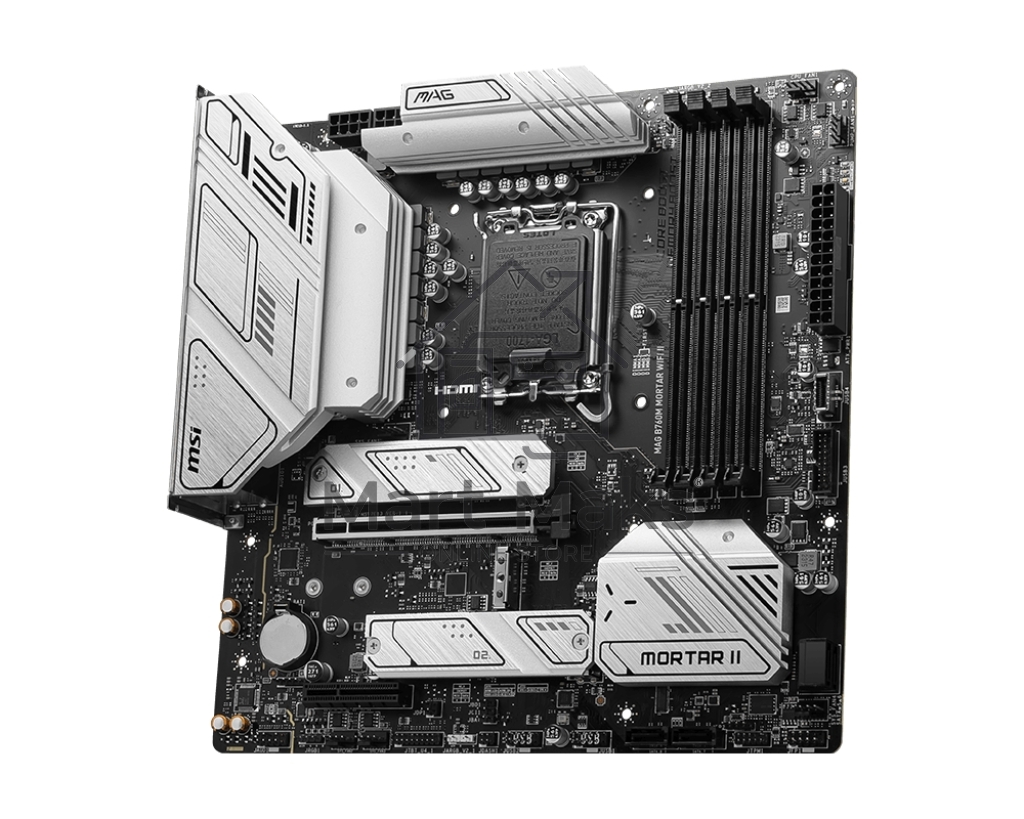 Материнская плата MSI MAG B760M MORTAR WIFI II, LGA 1700, Intel B760, 4xDDR5, 4xSATA, 3xM.2, 1xPCIe 5.0 x16, 1xPCIe 4.0 x4, 1xHDMI, 1xDP, 1xUSB Type-C, 1x2.5Gb LAN, 3xUSB-A 2.0, 3xUSB-A 3.2 Gen 2, 5x3.5 мм, 7.1, mATX