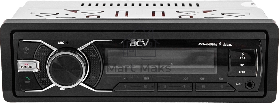 Автомагнитола ACV AVS-601UBM 1DIN 4x50Вт AUX 3 (43340)