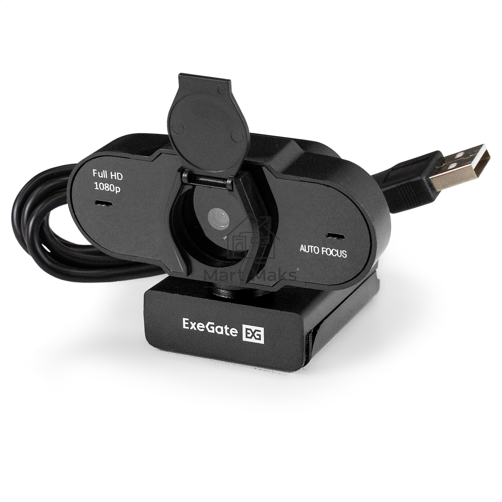 Веб-камера ExeGate BlackView C931 Full HD AF (2Мп, 1920х1080, 1080P, 30fps, автоматический фокус, защитная шторка, 4-линзовый объектив, микрофон с шумоподавлением, универсальное крепление, отверстие под штатив, USB, кабель 1,5 м, Windows 7/8/10/11, Mac OS